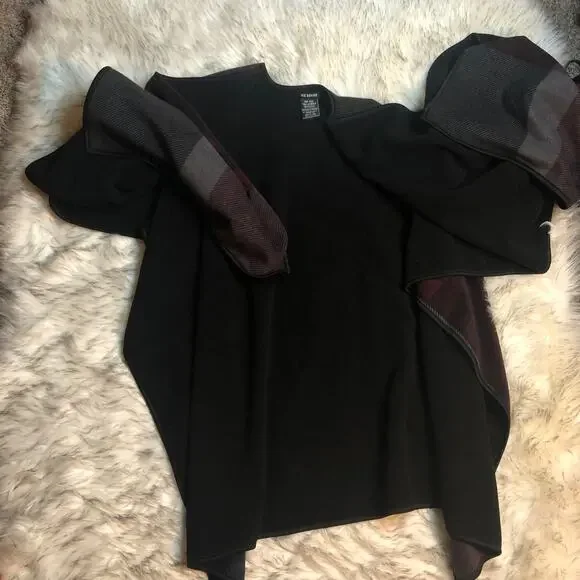 Ike Behar Checkered Plaid Red, Gray, Black Reversible Poncho Wrap - Picture 5 of 10